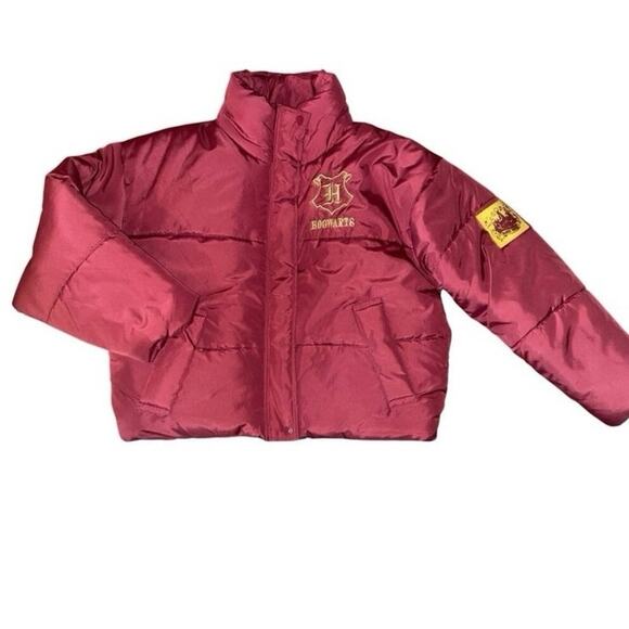 HARRY POTTER HOGWARTS Wizarding World Puffer Coat Jacket SZ XL Rhubarb Red Gold - Picture 5 of 10